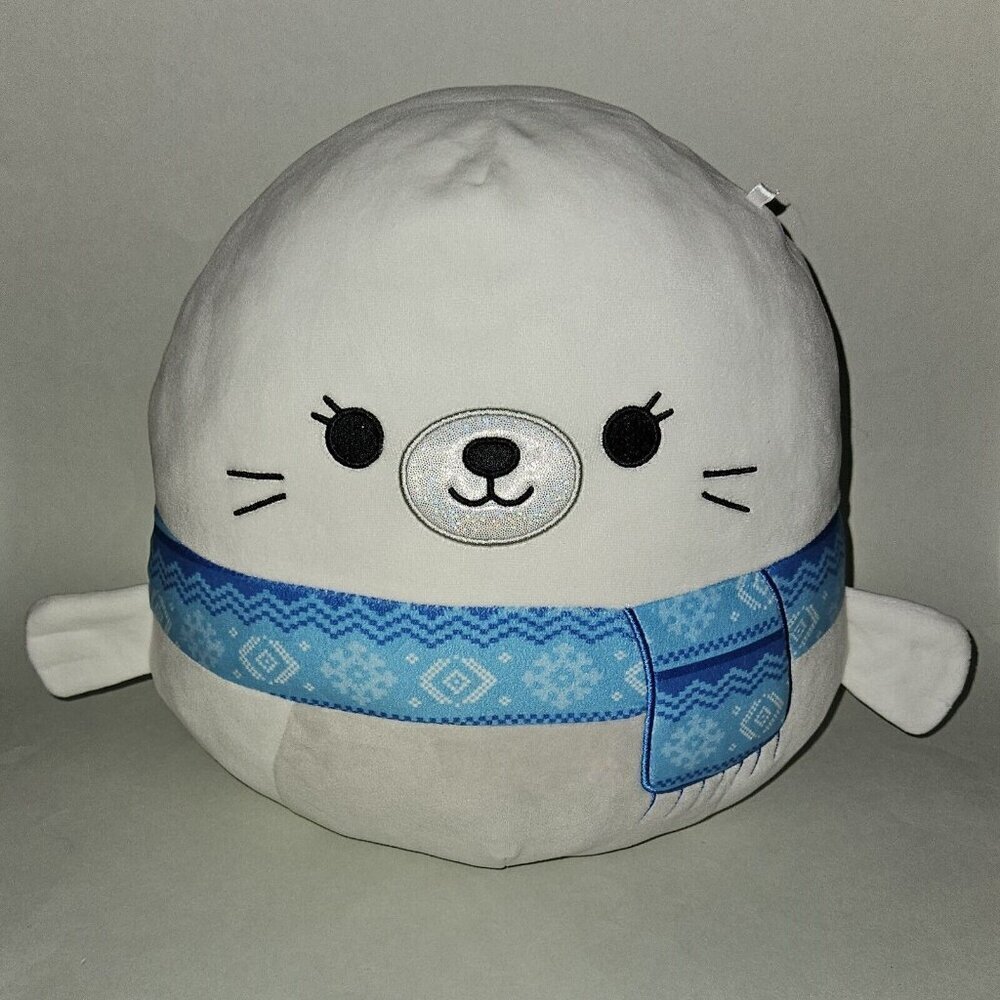 Squishmallows LUCILLE Seal Plush 12" Christmas Winter Blue Scarf Stuffed Animal